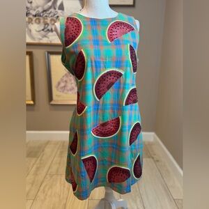 New! QUEEN OF SPARKLES Plaid Sequin Watermelon Midi Dress